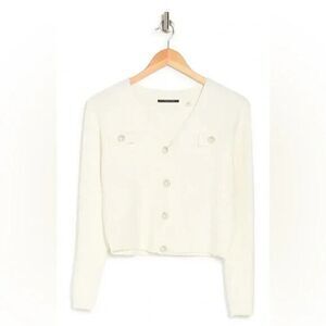 NWT T Tahari ivory knit classic pearl button cardigan sweater elegant small